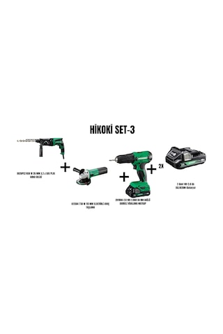 Hikoki Set-3 830W 26 MM 3.2J Sds Plus Kırıcı Delici + 730W 115 MM Elektrikli Avuç Taşlama + 50NM Akülü Darbeli Vidalama Matkap