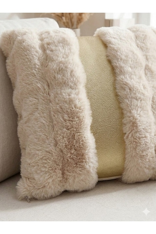 Risa Krem Kırlent Kılıfı Puffy Pofuduk Dekoratif Yumuşak Koltuk Yastık Kılıfı 45x45 Gri