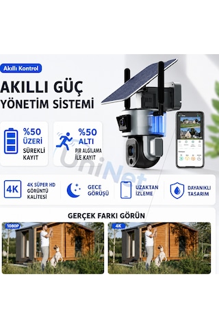 Uninet Solar Kamera 4g Sim Kartlı 2 Kameralı Dış Mekan Sirenli Ip Kamera