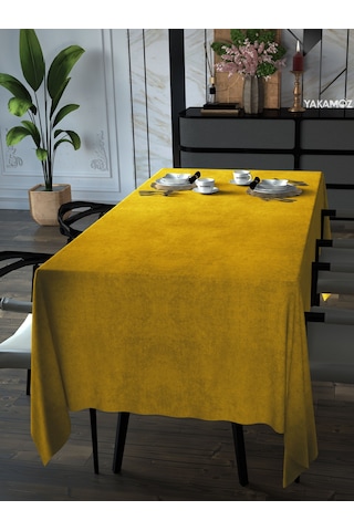 Balpeteği Sarısı Kadife Dokulu Masa Örtüsü Dertsiz Velvet Touch Serisi Balpeteği Sarısı