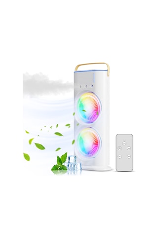 Hallow Çift Kafalı Sprey Kule Kontrollü Sis Nemlendirici Fan Beyaz