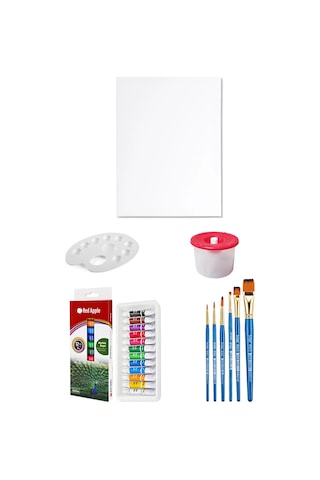 Akrilik Boya Seti 9 Ml 12'li Tuval Seti 35x50 Tuval Çok Renkli
