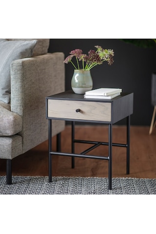 Tia Siyah Metal&ahşap Yan Sehpa - Açık Kahve