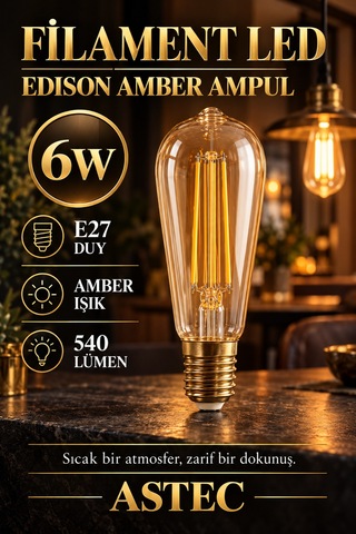 Astec E27 Edison 6 Watt Filament Ampul Amber Işık Dekoratif Ampul