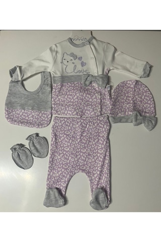 Bybest Beauty Nonna Baby Leopar 5li Zıbın Takımı Lila