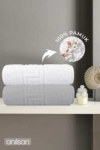 2'li Greek Gri-beyaz Banyo Havlusu - 70x140 Cm, 490 Gr, %100pamuk, Spa Ve Otel Havlusu, Günlük Kullanıma U Gri-Beyaz