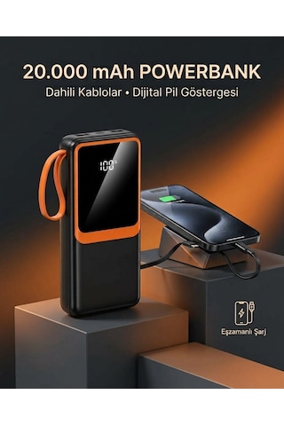 20000 Mah Dijital Ekranlı Powerbank Çoklu Bağlantı Uçlu Taşınabilir Yedek Batarya - Lisinya Siyah