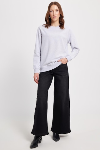 Tudors Kadın Oversize Geniş Kesim %100 Pamuk 2 İplik Bisiklet Yaka Gri Sweatshirt -42613 Gri