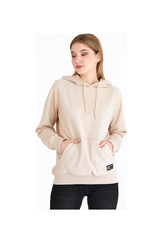 Comeor Kadın Bej Basic Kapüşonlu Regular Fit Rahat Sweatshirt 001