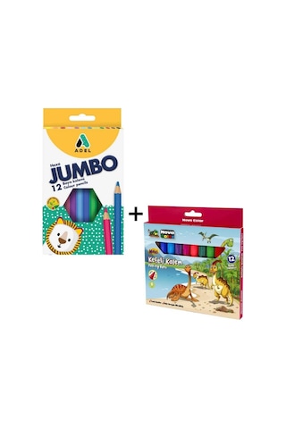 Adel 12 Li Jumbo Kuru Boya + Nova Maxi 12 Li Jumbo Keçeli Kalem Seti