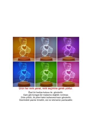 3D Led Lamba 3 Boyutlu Ayı Teddy Kişiye Özel Hediye Gecelambası