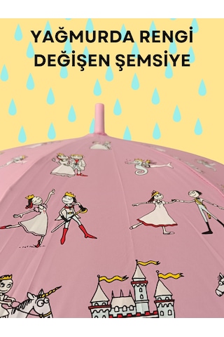 Yağmurda Rengi Değişen Pembe Kız Çocuk Şemsiye Pembe