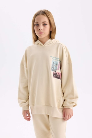 DeFacto Kız Çocuk 2'li Takım Bisiklet Yaka Baskılı Sweatshirt Beli Lastikli Jogger Eşofman Altı D4057A824WNER42 Ekru