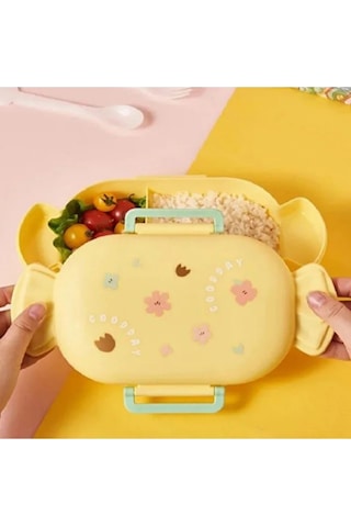Sevimli Şeker Şekilli Çocuk Beslenme Kutusu Kaşıklı 2 Bölmeli Yemek Saklama Kabı Sarı