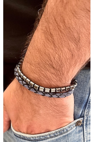 %100 Deri&hematit Erkek Bileklik Net 22cm Türk El Üretimi