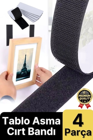 Ultra Güçlü İz Bırakmaz Çivisiz Çerçeve Tablo Asma Kendinden Yapışkanlı Siyah Cırt Bant 4 Adet