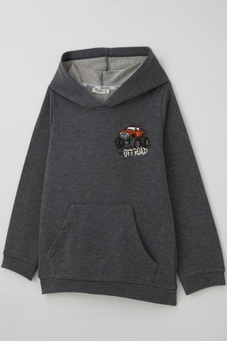 Breeze Erkek Çocuk Sweatshirt Macera Temalı Arazi Aracı Sırt Baskı Detaylı 4-8 Yaş , Koyu Gri Melanj