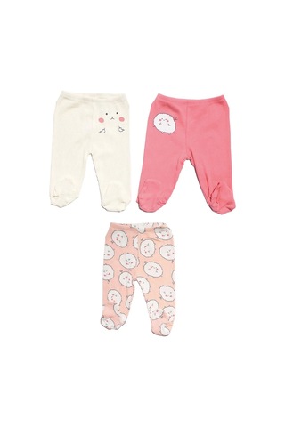 Bebegen Kız Bebek Ekru Fuşya Sevimli Karakter Baskılı 3'lü Tek Alt Set