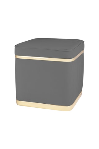 Zengo Gold Twin Line Kare Puf -gri Kumaş, Dekoratif Makyaj Masası Pufu-modern Style