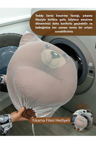 Mordesign Çift Taraflı Emzirme Yastığı Bebek Destek Minderi Hamile Yastığı Pamuk Kumaş Morbear Serisi Zg10047