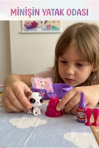 Petclub Sevimli Minişin Yatak Odası Oyun Seti Sevimli Beyaz Köpek Ve Eğlenceli Aksesuarlı Kutu Oyuncak