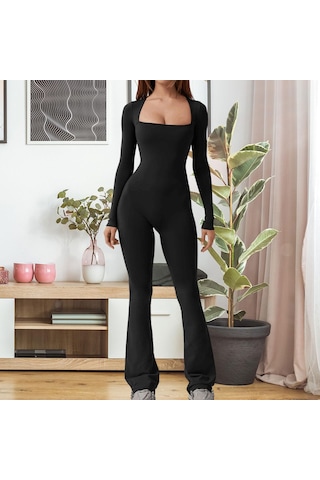 Dolıty Moda Tulumlar, Geniş Bacak Uzun Pantolon, Romper Modası Siyah M Siyah