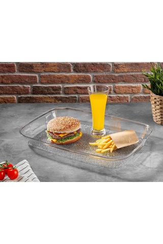 Lexroo Diamond Akrilik Kırılmaz Şeffaf Servis Tepsisi 44x30x5cm - Akrilik Kırılmaz Tepsi 844