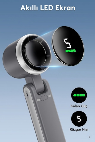 Taşınabilir Dijital Göstergeli Vantilatör Ayalanabilir 5 Kademeli 3600 Mah Katlanabilir Askı Ipli Mini El Fanı