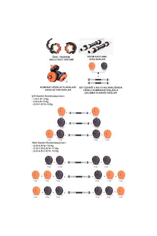 Ecgspor 16 Kg Dambıl Seti Turuncu-siyah 6 In 1 Fitness Set