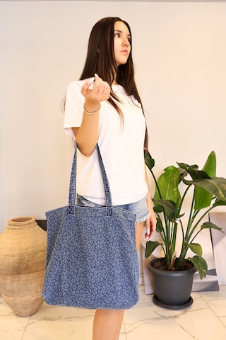 İcone Bag Desenli Yıkamalı Denim Kadın Çantası, Geniş Hacimli, Desenli El Ve Omuz Bez Çanta Shopper Kot Lacivert