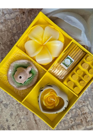 Dekoratif Aromatik Mum Ve Tütsü Seti Açık Sarı