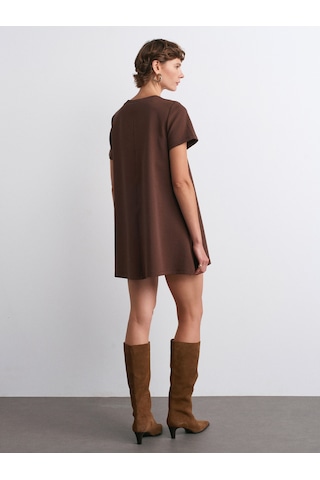 Dilvin 91523 Kısa Kollu Mini Elbise-açık Kahve Açık Kahve