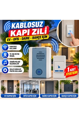 Wireless Bağlantılı Ev, Ofis, Daire Veya  Bahçe Kapıları İçin Kablosuz Kapı Zili Adet