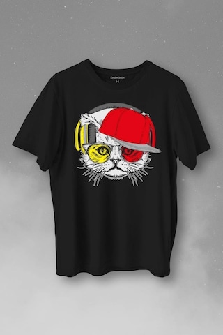 Cat Glasses Gözlüklü Sarı Kırmızı Kırmızı Kedi Baskılı Tişört Unisex T-shirt 001