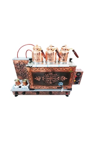3 Demlikli Bakır Çay Ocağı Bakır Çay Kazanı Elektrik + Doğalgazlı