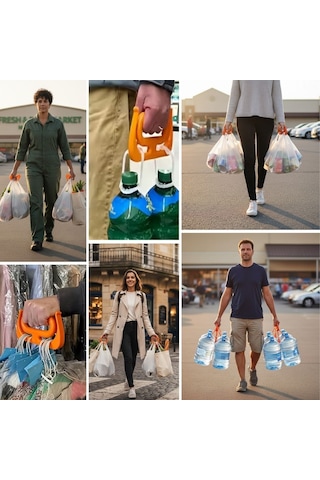 Buffer Ergonomik Poşet Taşıma Aparatı Ağır Yük Taşıyıcı Tutacak, Elden Kesme Yapmayan Kolay Taşıma Kancası, Market Ve Turuncu
