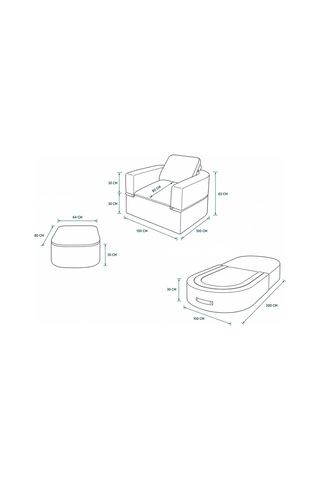 Homedius Sofa Bed Katlanır Yatak Olabilen Berjer Koltuk Puf Seti Krem