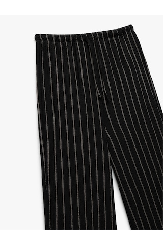 Koton Beli Bağcıklı Çizgili Düz Uzun Paça Pantolon Siyah Çizgili 5sal40067ık Siyah Çizgili Siyah