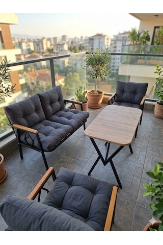 Doruk Home Damla Model Metal Balkon Takımı 2 1 1 Masalı Çay Seti Bahçe Mobilyası Balkon Takımı Gri