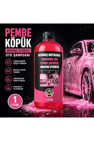 5 Adet Akgüneş Motogaraj 1lt Pembe Köpük Oto Şampuanı Konsantre 100 Kat