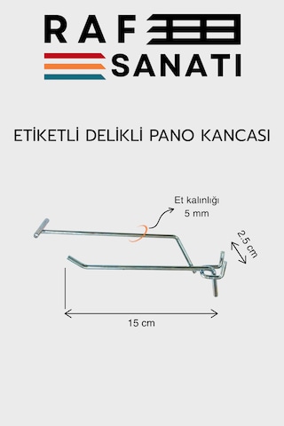 Etiketli Delikli Pano Kancası 15 Cm 50 Adet Tel Askı Kancası Delikli Panel Raf Askısı Fon Kancası Metalik