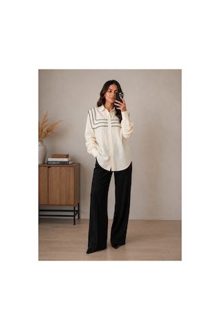 Gül&can Butik Ekru Oversize Detaylı Gömlek Sarı