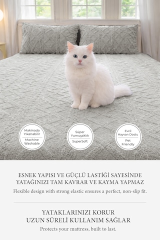 Süper Yumuşak Jakar Kadifemsi Peluş Lastikli Fitted Çarşaf Seti Kaymaz Tek/çift Kişilik Gri Açık Gri