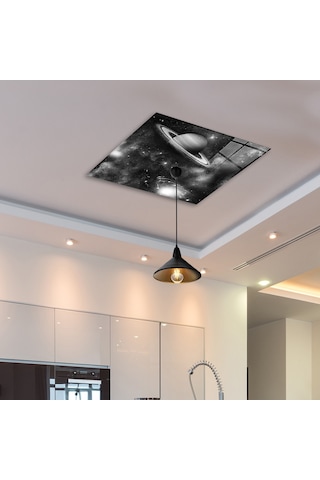 Cam Avize Göbeği | Galaksi Desen | Siyah Beyaz Fon | 50cm x 50cm Galaksi Desen - Beyaz - Siyah