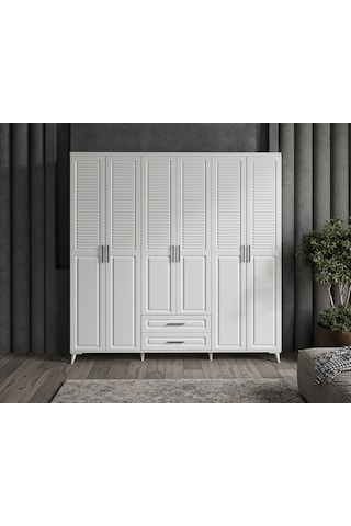 GuneyStore Sanat 6 Kapaklı Komple MDF Beyaz Gardırop