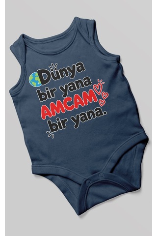 Morivokids Dünya Bir Yana, Amcam Bir Yana Sıfır Kollu Bebek Zıbını %100 Pamuk Lacivert