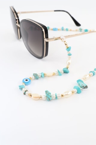 Boncuklu Gözlük İpi. Gözlük Zinciri. Tasarım İncili Doğal Taşlı. Gözlük İpi. Gözlük İpi Askısı. Beyaz - Mavi