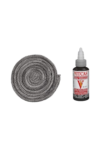 Fiberglass Antrasit Renk Soba Şömine Fitil 8 Mm X 2.5m Vıtcas Yapıştırıcı 30 Ml