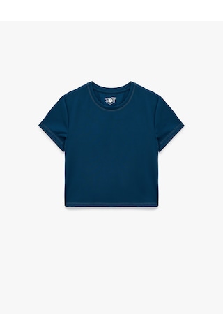 Koton Slim Fit Kısa Kollu Bisiklet Yaka Crop Spor Tişört Petrol Yeşili 6wak10179nk Petrol