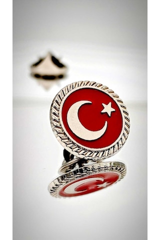 Yörük Tasarım Türk Bayrağı Mineli Fasetli Rozet Gümüş
